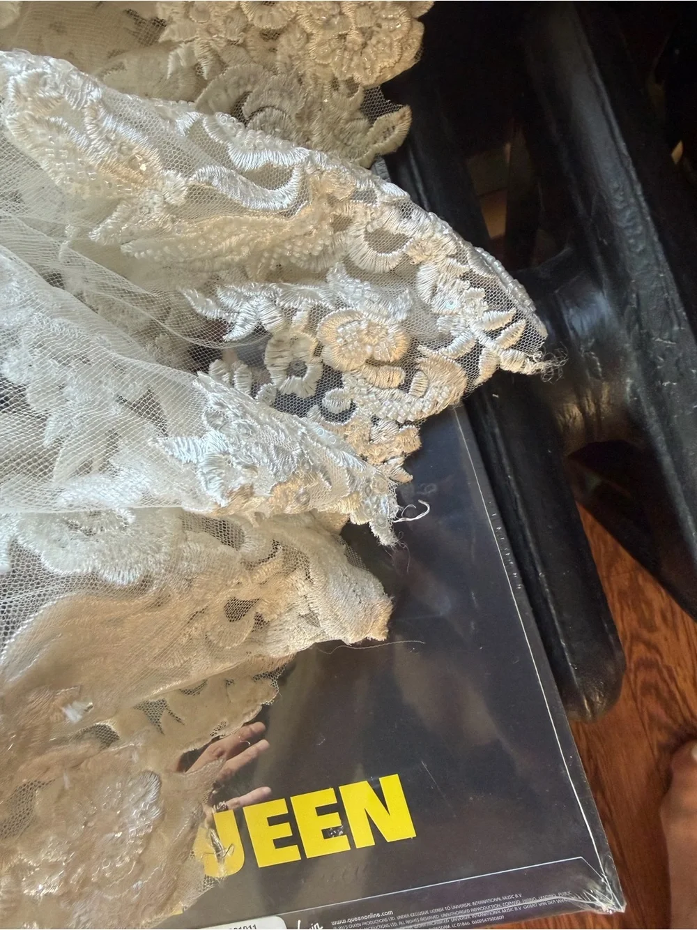 Elegant Lace-Edged White Bridal Veil with Cathedral Train